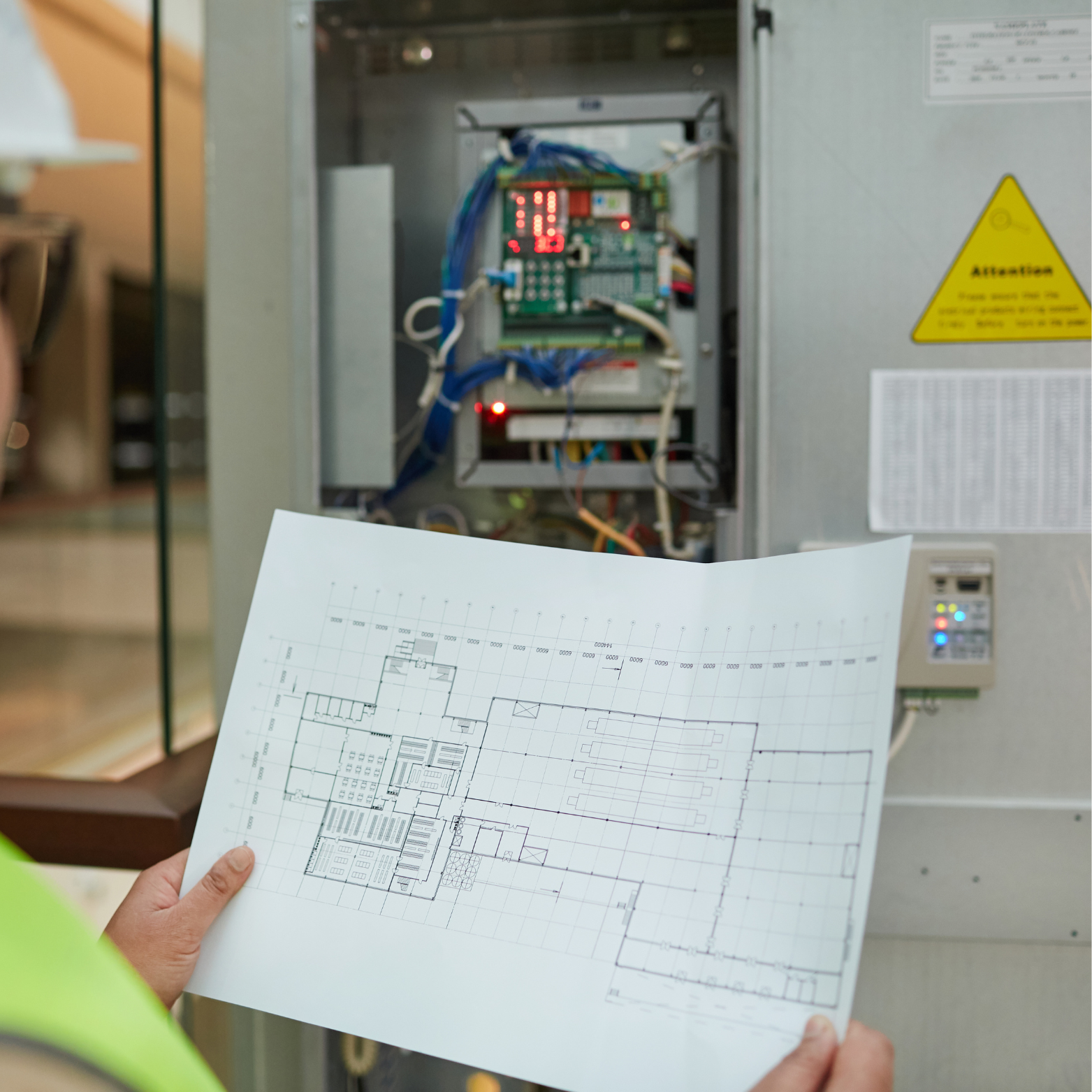 Technik vykonáva elektro revíziu rozvádzača