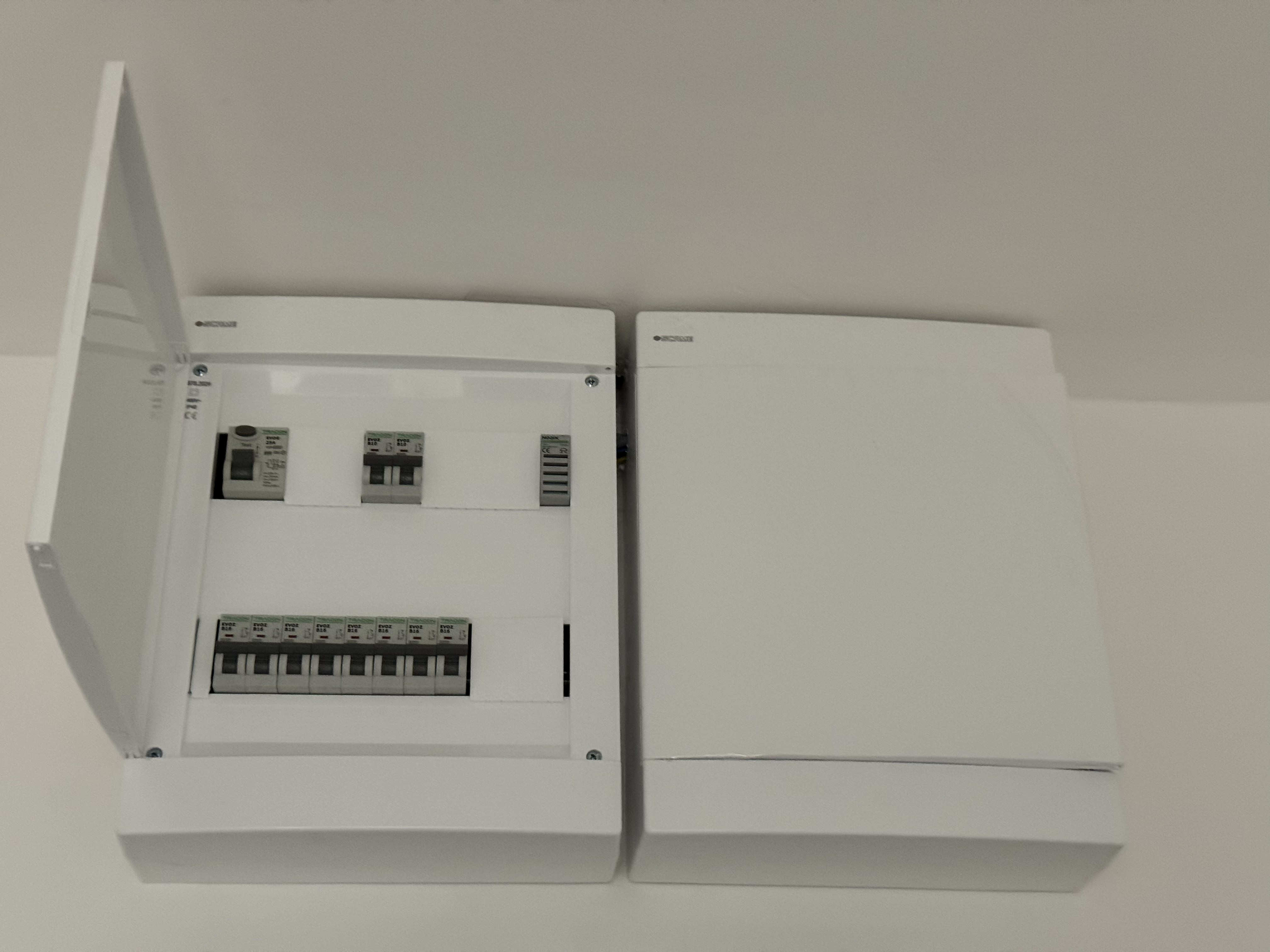 Bytový elektrický rozvádzač s ističmi a prúdovým chráničom po elektroinštalačných prácach vo Veľkom Bieli – ELMS Group